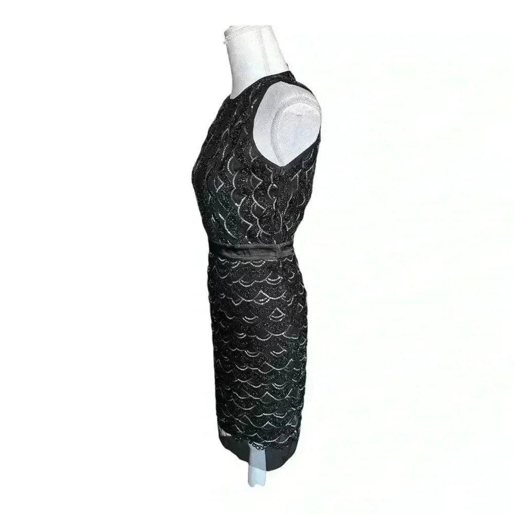 TFNC High Neck Mini Scallop Black & Silver Sequin Fitted Dress Women’s 6 - Picture 5 of 11